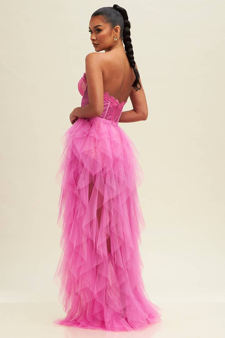 Vestido de tul corto largo Corset encaje Rosa