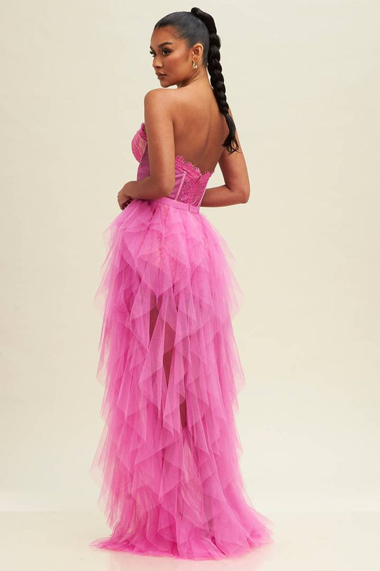 Vestido de tul corto largo Corset encaje Rosa