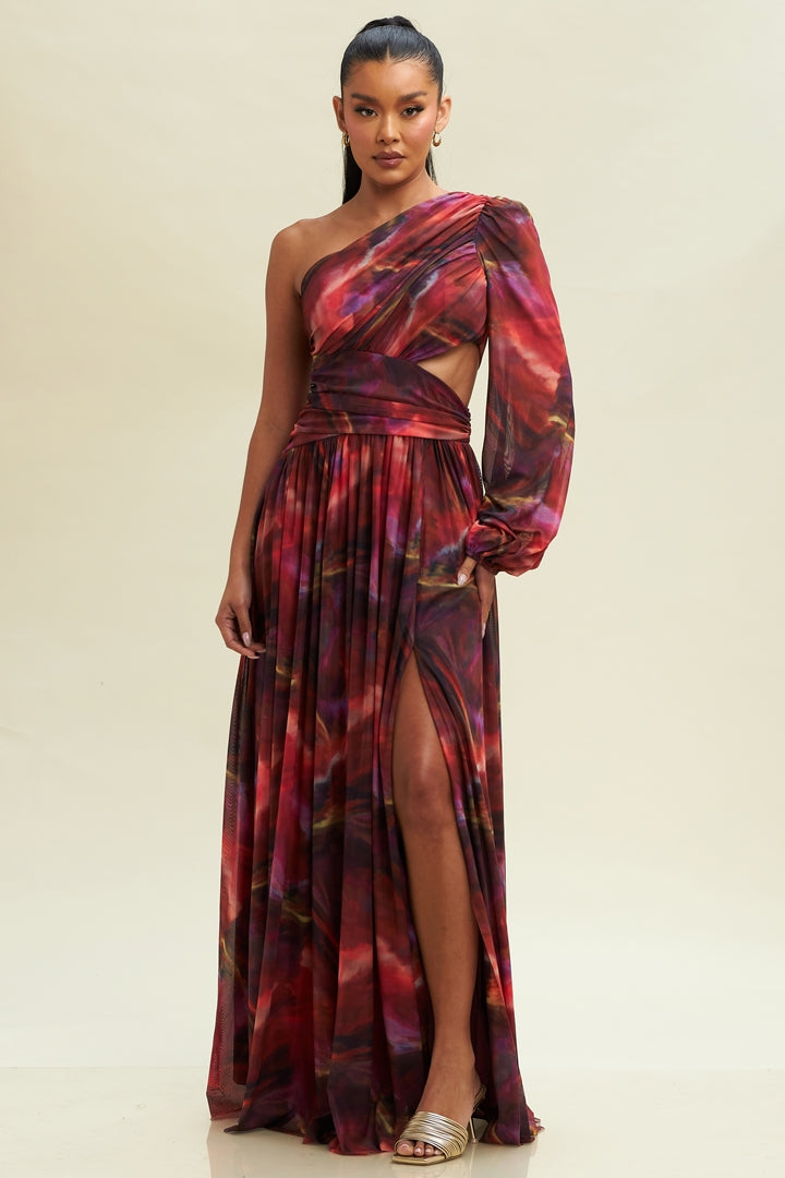Vestido mesh una manga Colores Rojo Multi