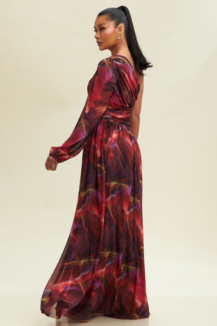 Vestido mesh una manga Colores Rojo Multi