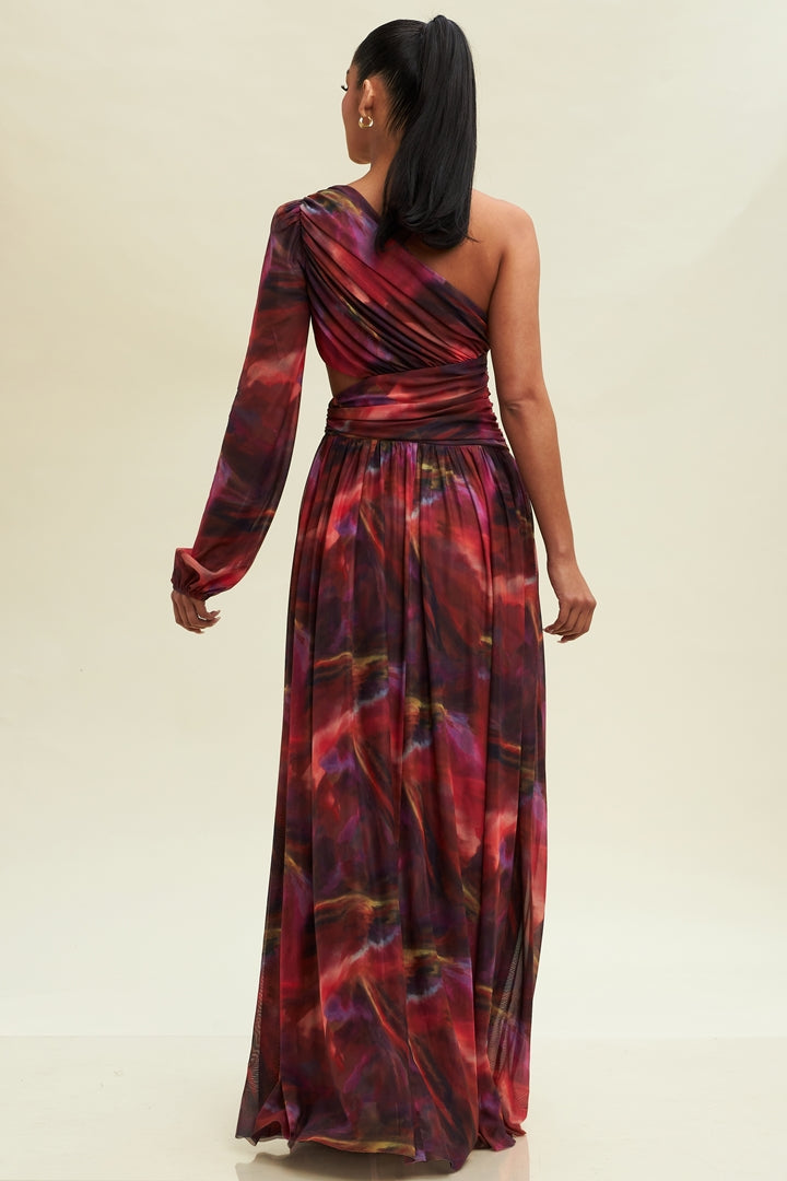 Vestido mesh una manga Colores Rojo Multi