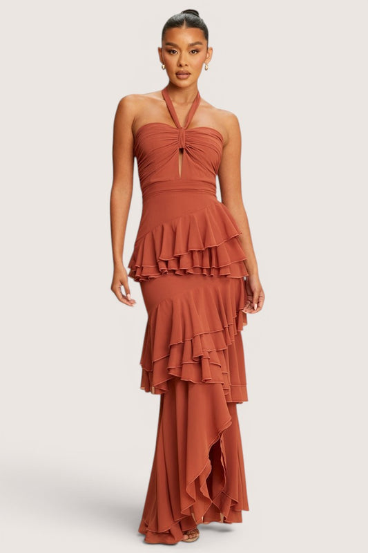 Vestido largo olanes halter shedron