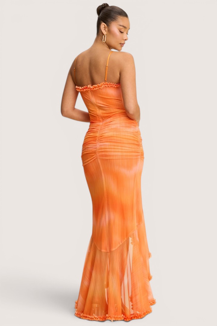 Vestido Corto Mesh Pegado Print Naranja | V260201
