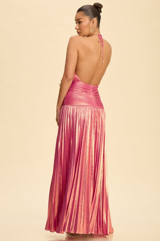 Vestido Largo Halter Pretina Ancha Fiusha | V260202