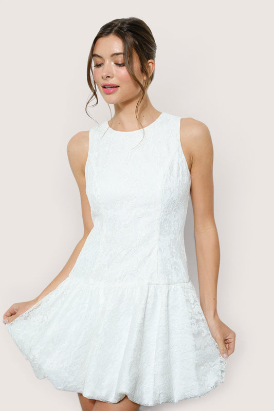 Vestido Corto Encaje Globo