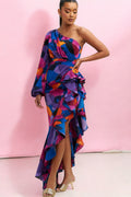 Vestido satinado una manga Colores