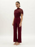 Jumpsuit de pantalón recto con drapeado de mesh