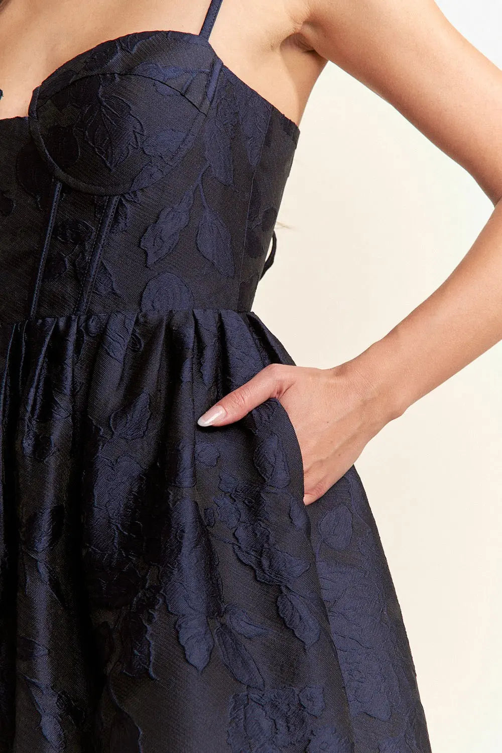 Vestido Azul Marino Corset con Abertura Lateral