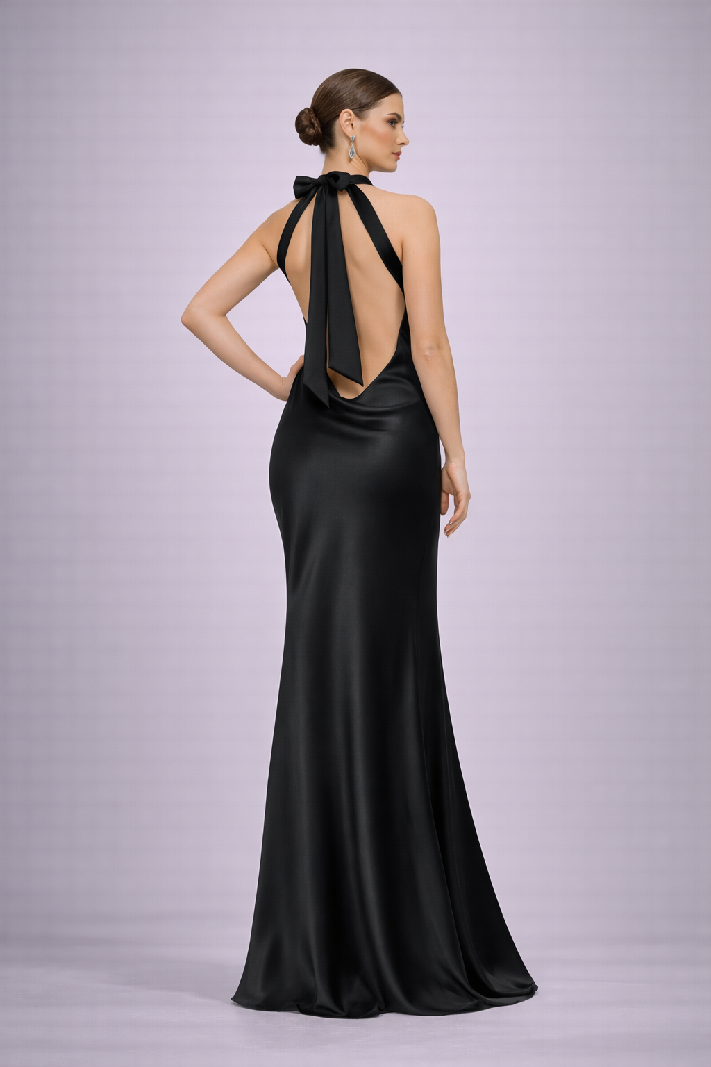 Vestido Largo Halter Satinado Negro