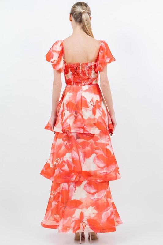 Vestido Largo Vaporoso falda capas Manga Corta Floral