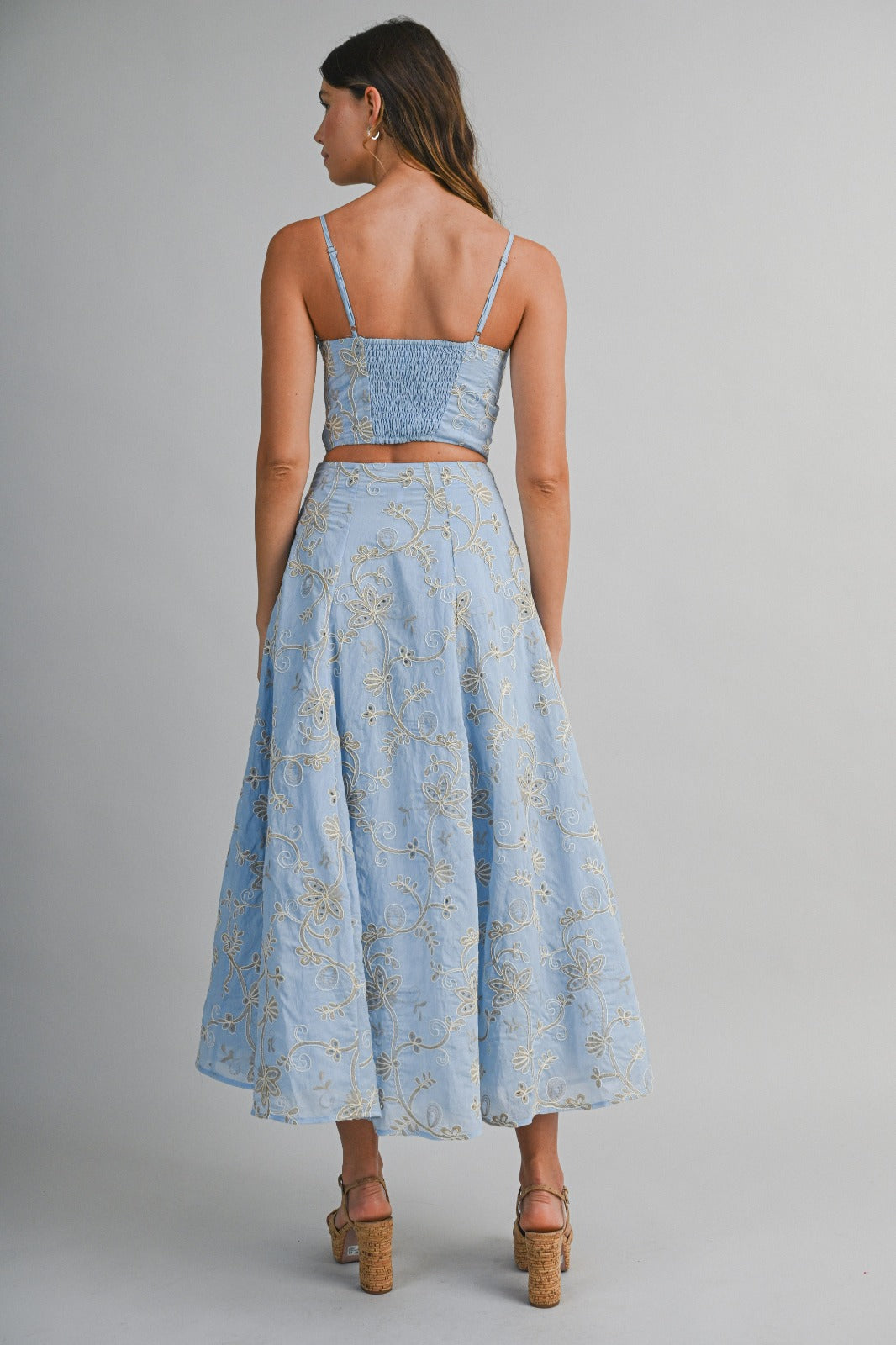 Conjunto Top Bustier y Falda Midi Azul | C260622