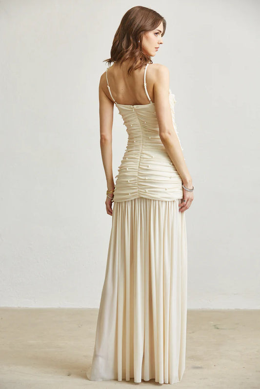 Vestido Largo Nude Lentejuelas Florales Cutout Mariposa | C260624