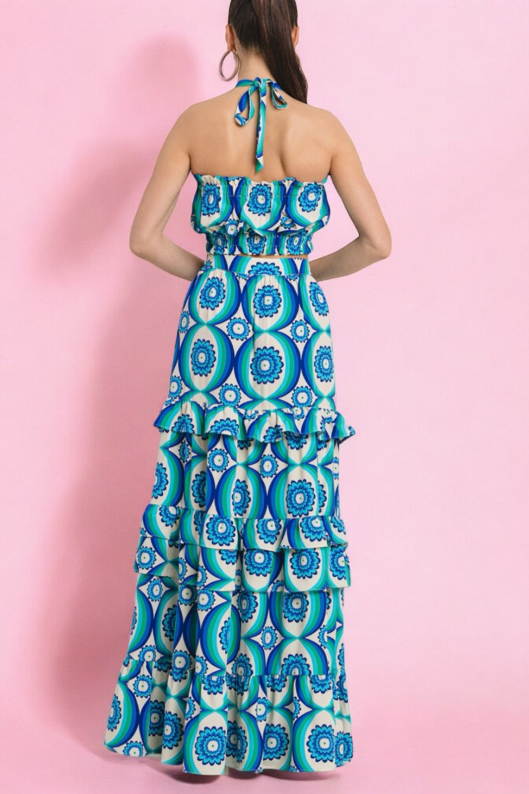 Set falda y top print azul