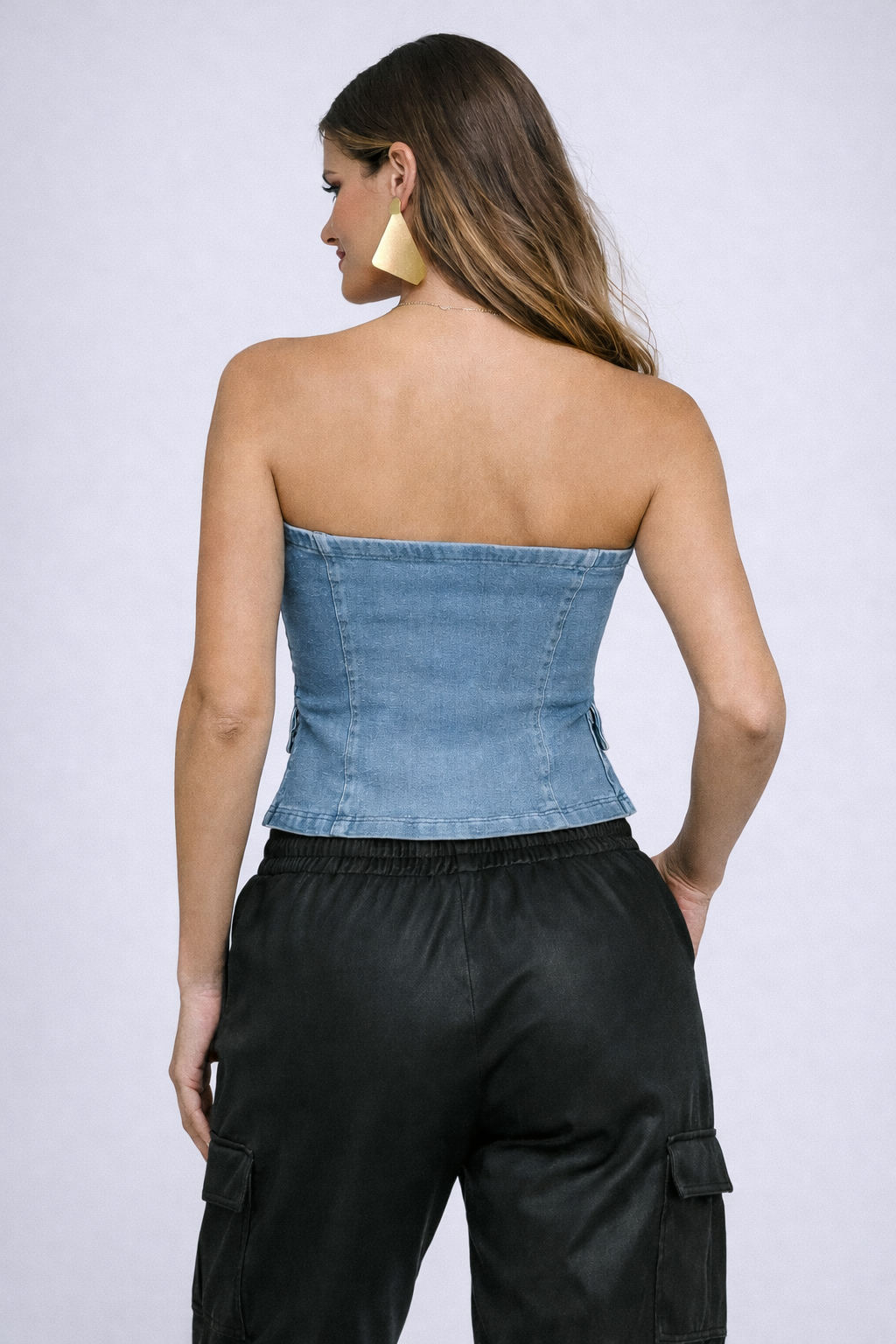 Corset Denim Strapless Bolsillos