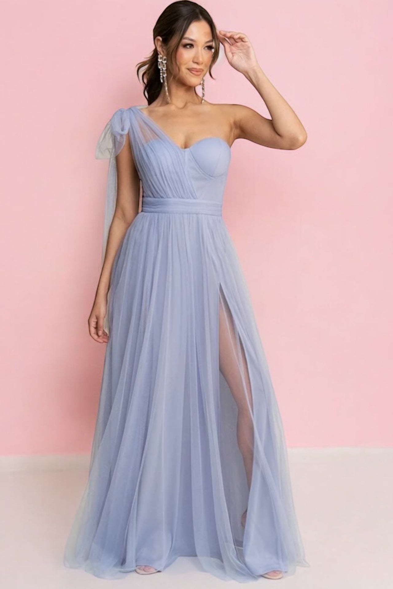 Vestido Largo Mesh Strapless Se amarra en Hombro