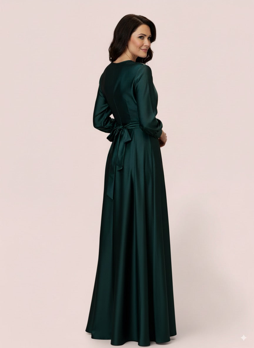Vestido largo Satinado manga Larga