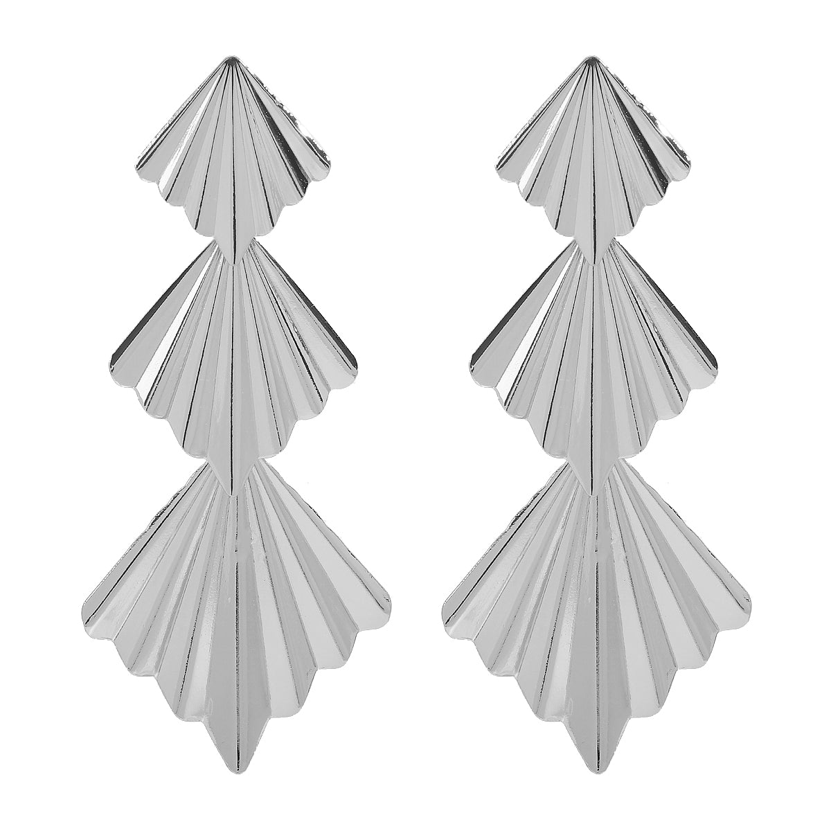 Aretes Cascada Abanicos Plisados Plateados
