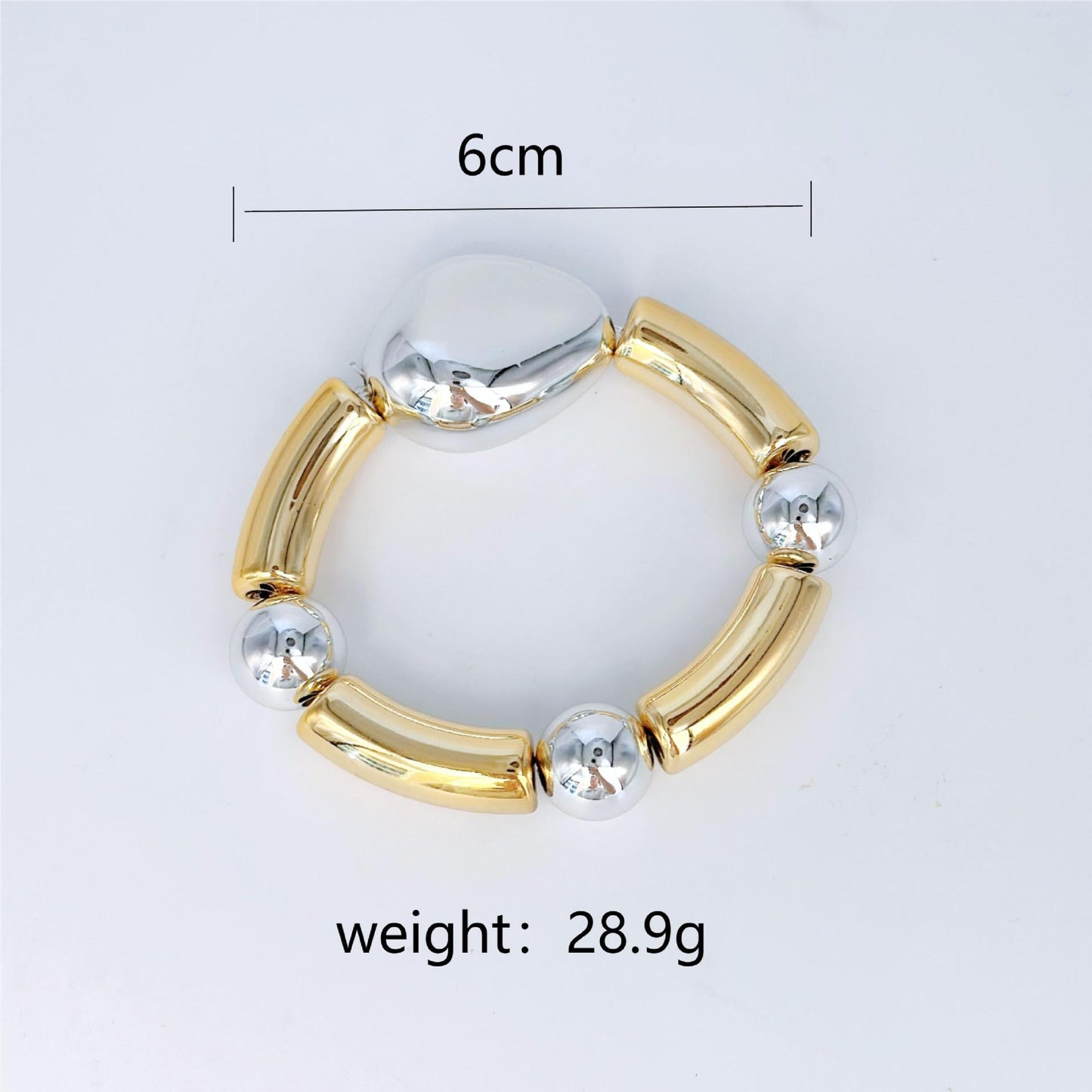 Pulsera Elástica Tubos Dorados y Esferas Plateadas