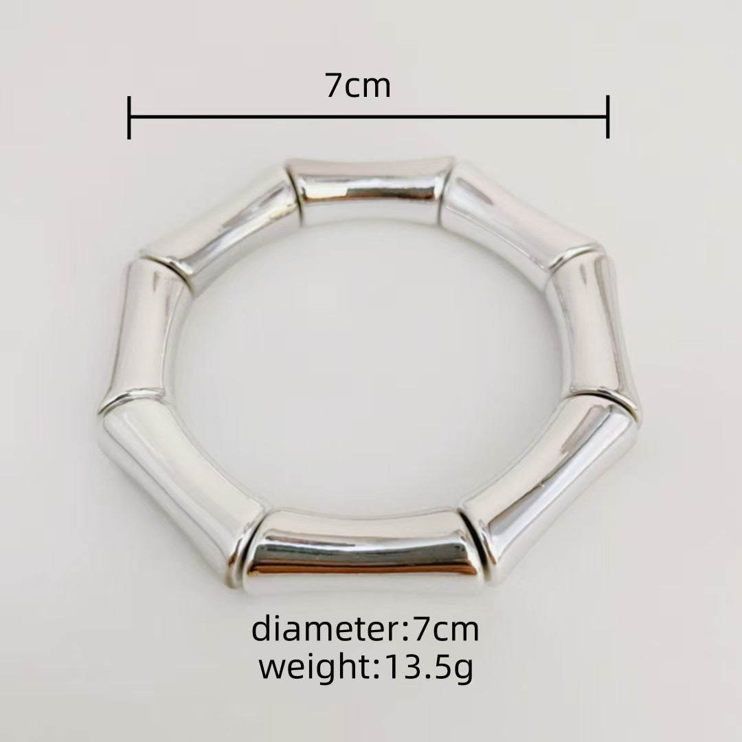 Brazalete Rígido Diseño Bambú Plateado