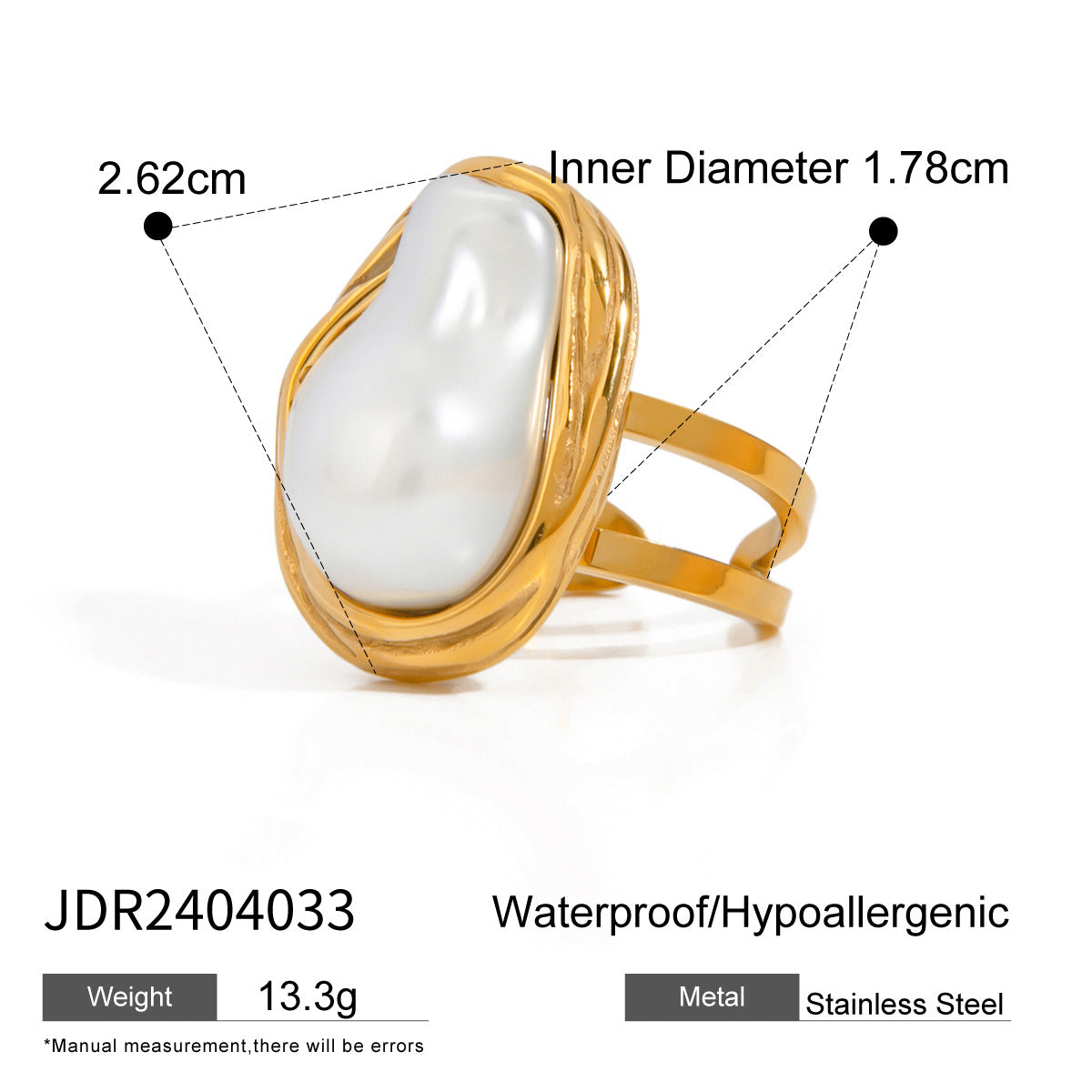 Anillo Ajustable Perla Barroca Doble Banda