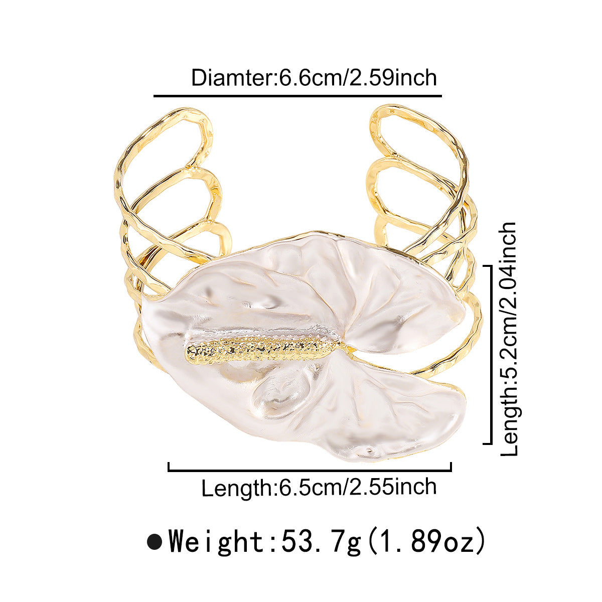 Brazalete Rígido Dorado Hoja Martillada Texturizada
