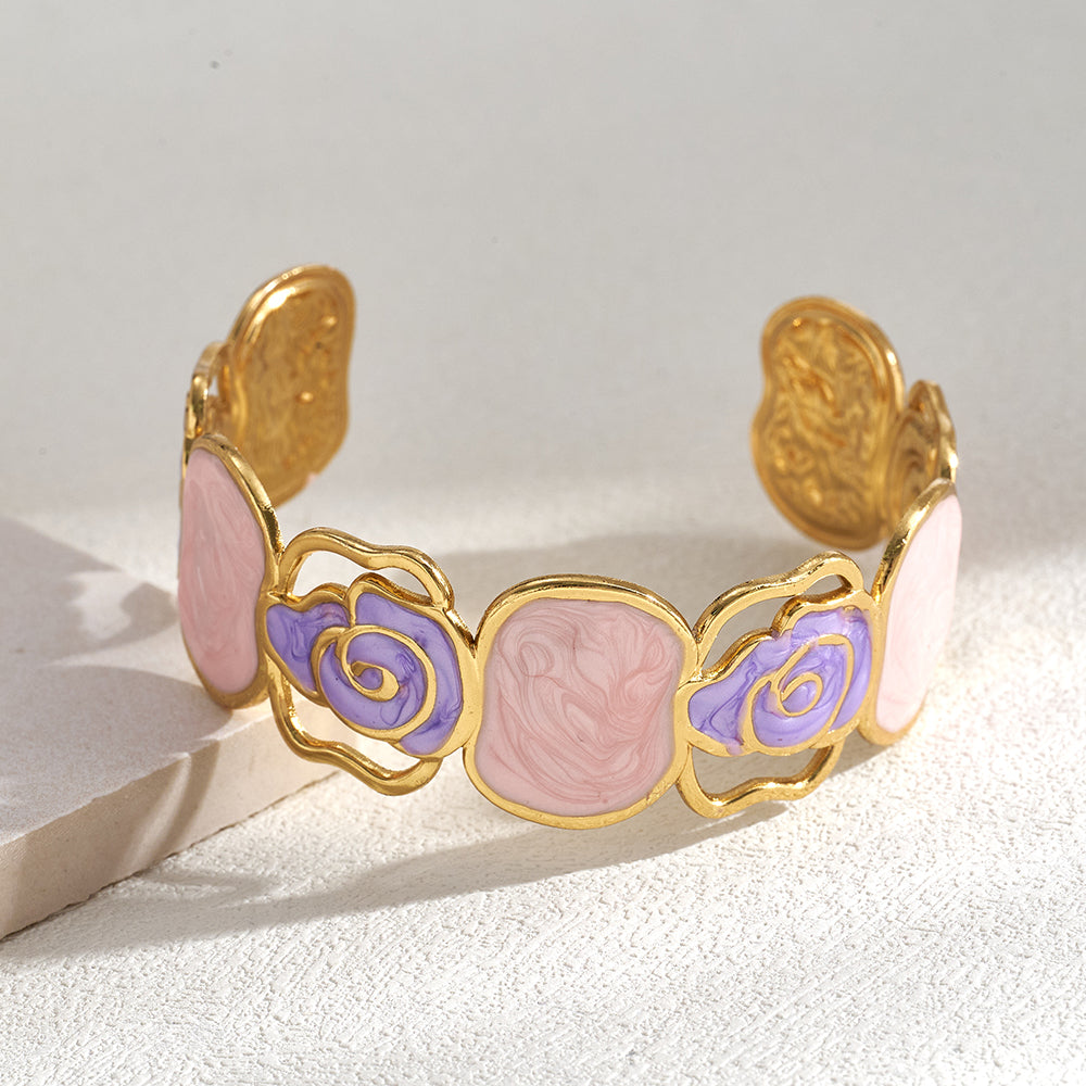Brazalete Rosas de Esmalte Rosa y Lavanda