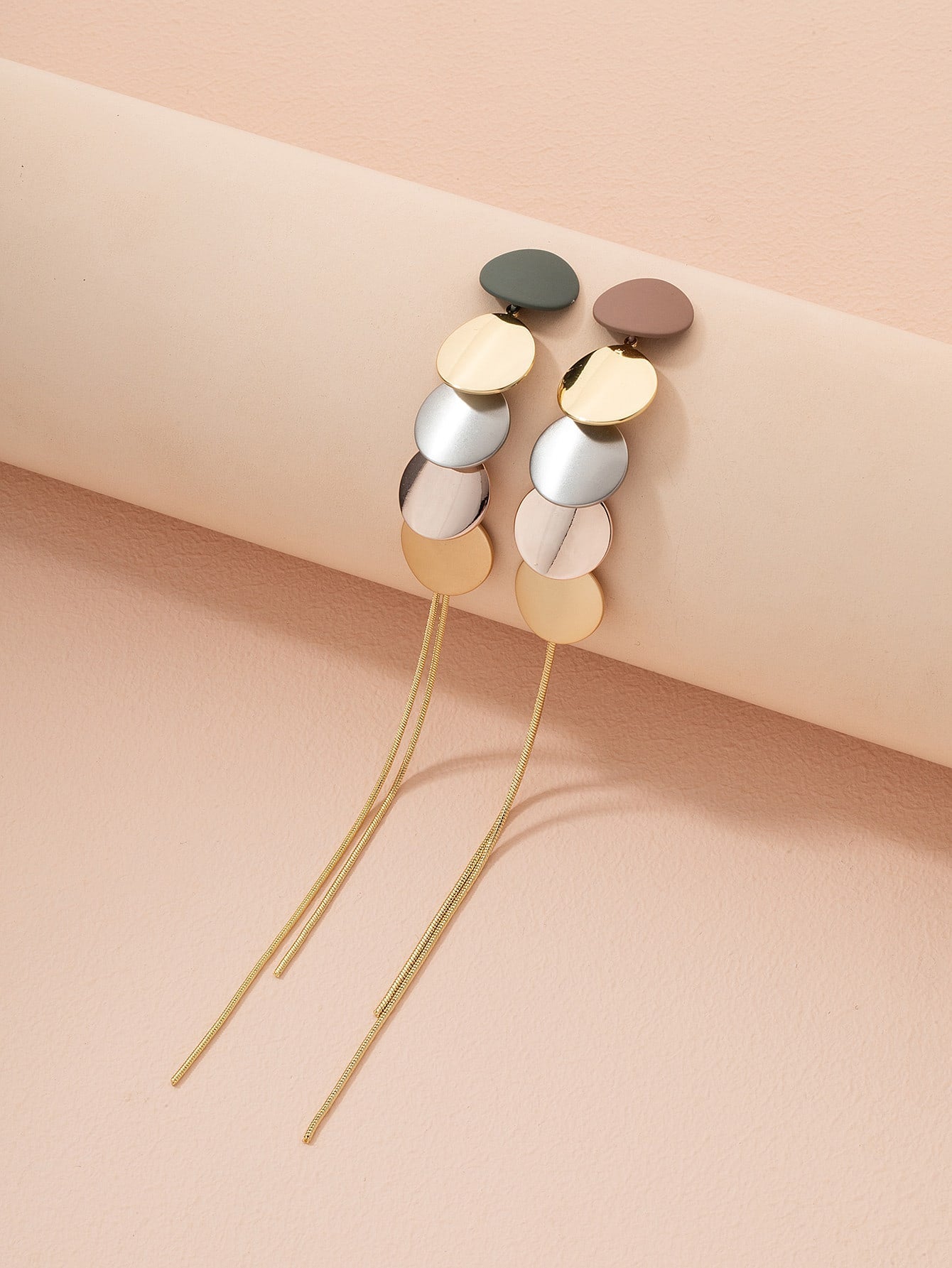 Aretes Largos Discos Multitono con Cadena