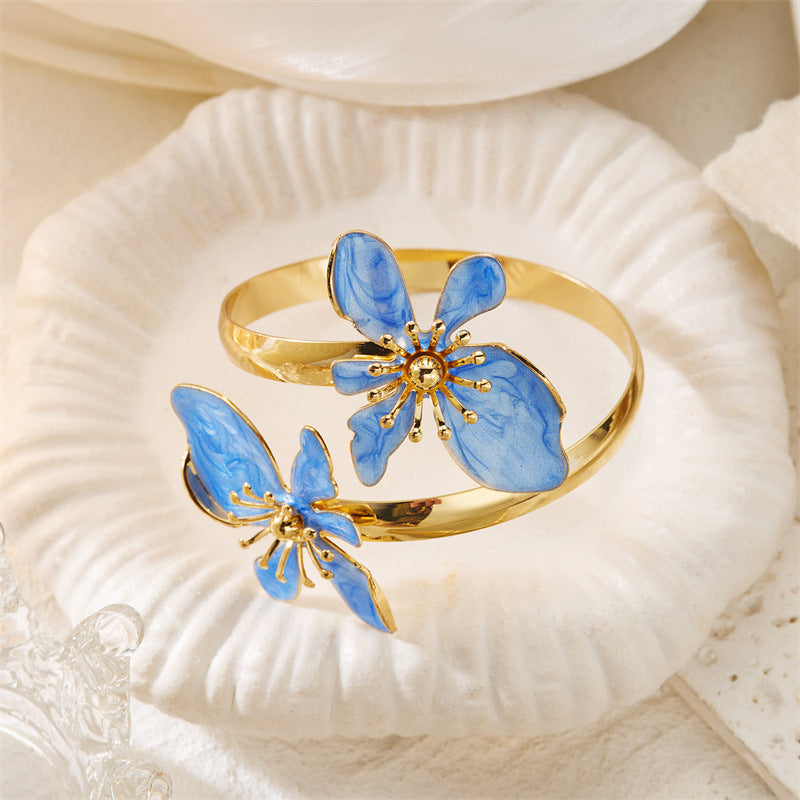 Brazalete Flor y Mariposa Esmalte Azul