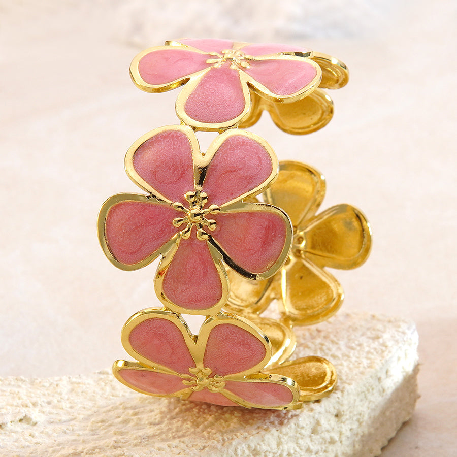 Brazalete Flores Esmaltadas Rosa y Dorado