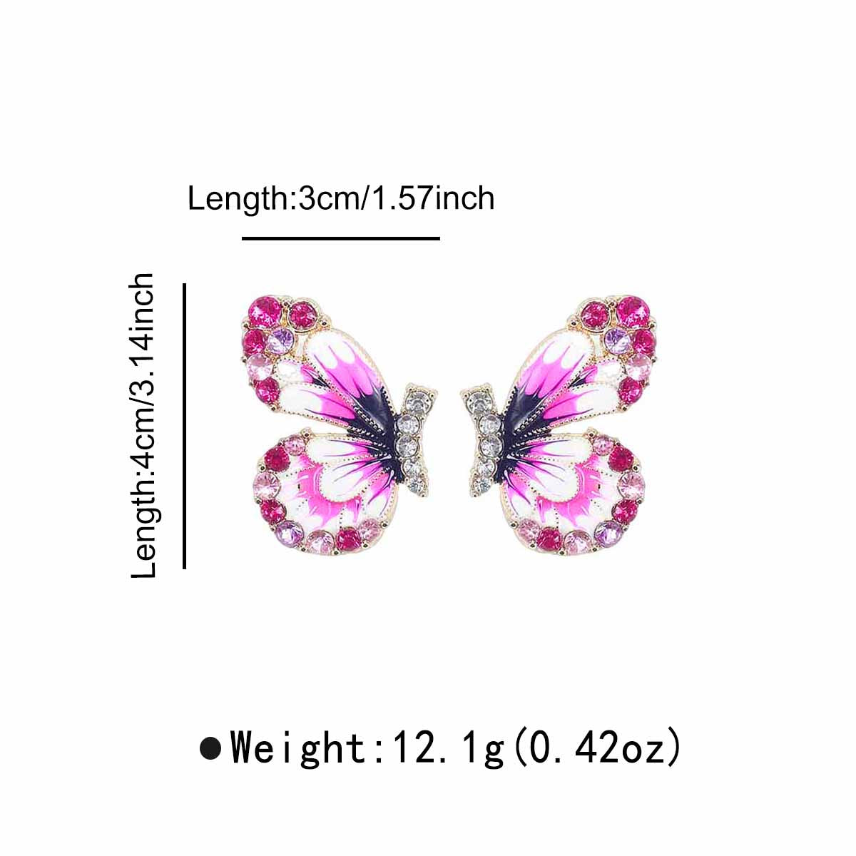 Aretes Mariposa Esmaltada Rosa con Cristales