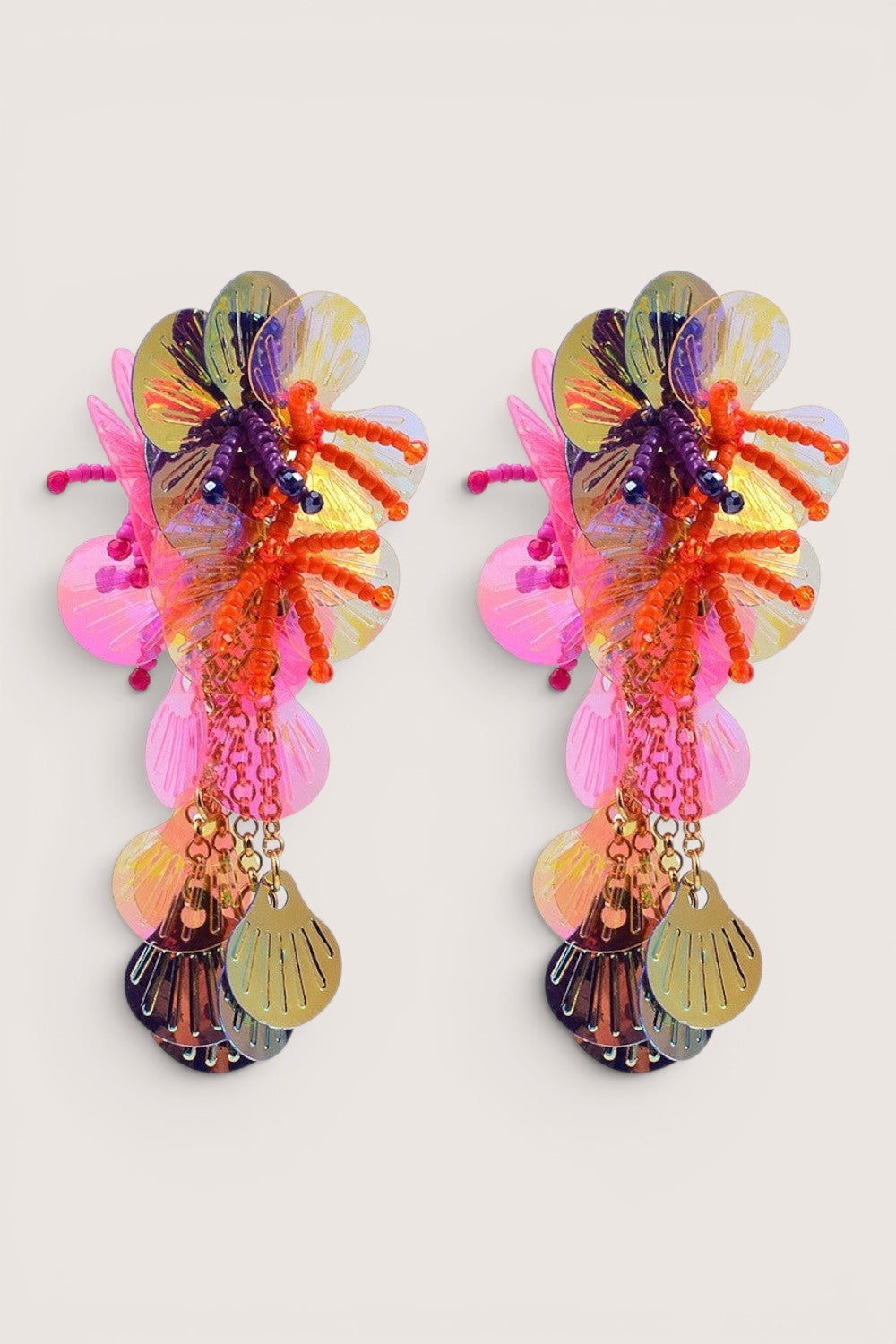 Aretes Flor de Lentejuelas y Chaquira Multicolor