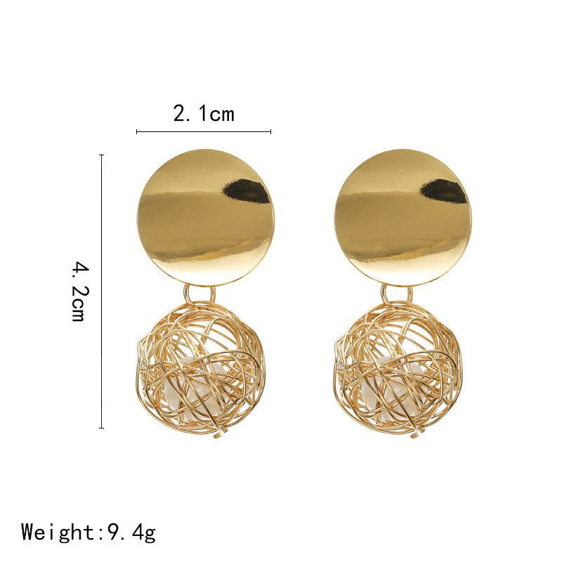 Aretes Esfera de Alambre Dorado Tejido