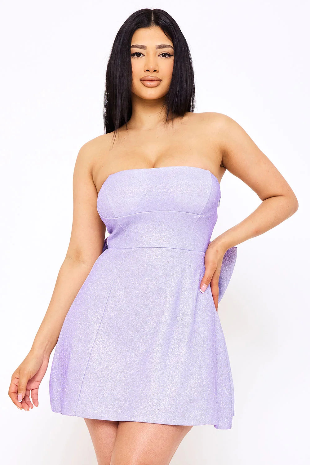 Vestido Corto en A co. moño atras lila