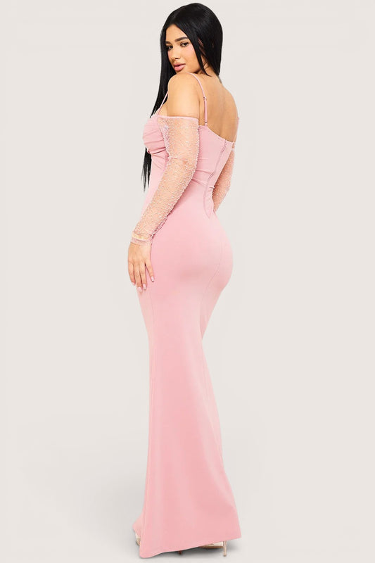 Vestido Largo Sirena Manga larga palo de rosa