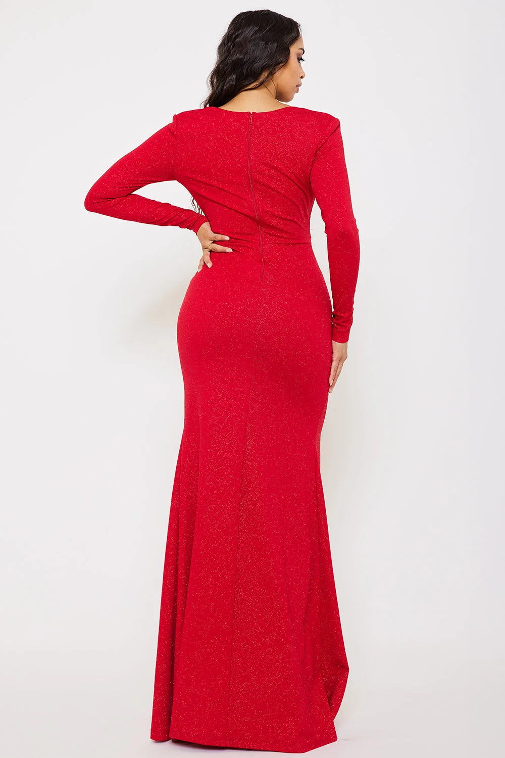 Vestido largo Rojo Manga larga abertura