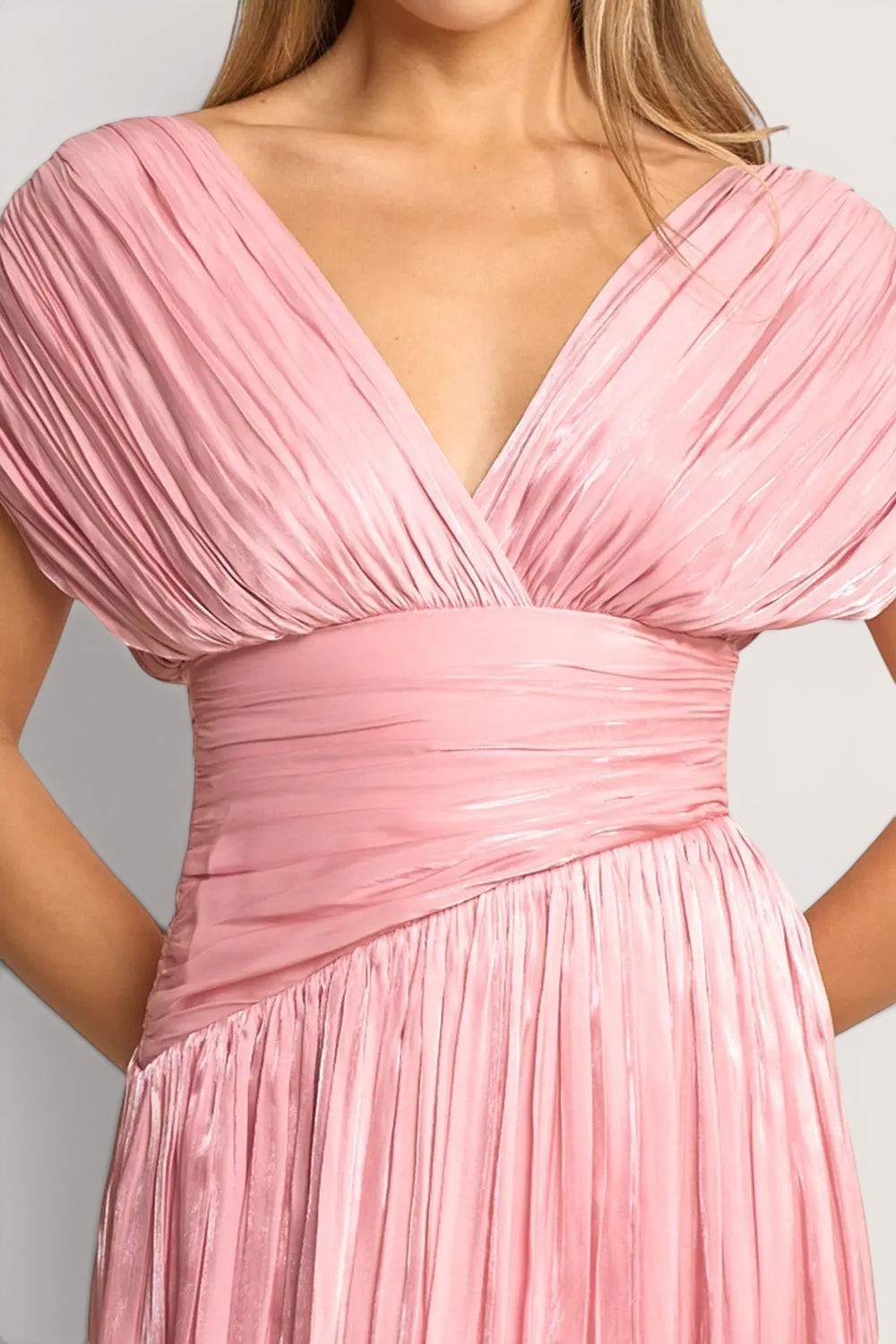 Vestido Largo en A Rosa Manga Ancha Caída
