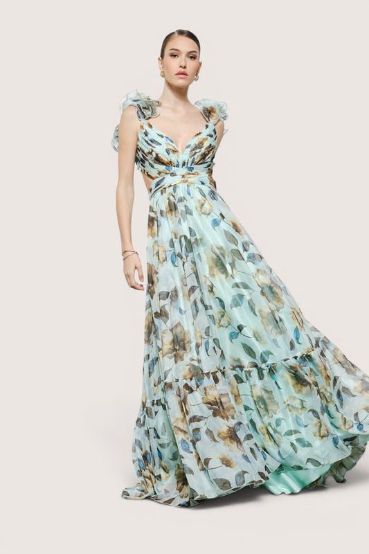 Vestido largo menta floral - lateral