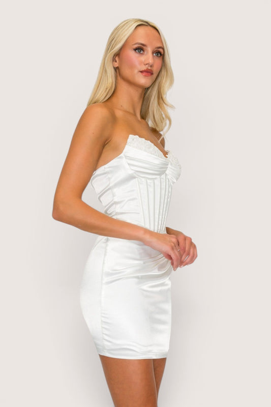 Vestido blanco corto satín novia civil Pink Shop