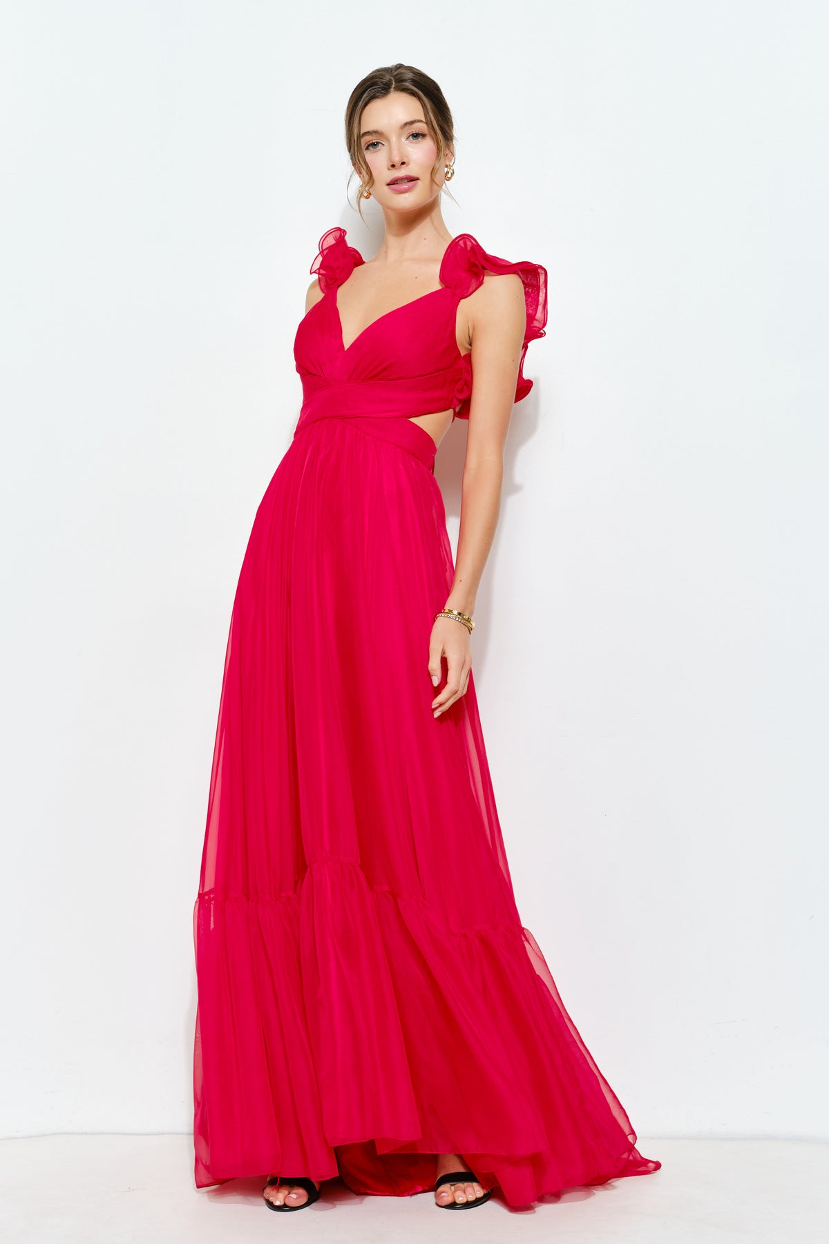 Pink Shop by MAF Vestido Largo Amarillo Limon Organza Volantes Espalda Cruzada | V260514 , vista 16