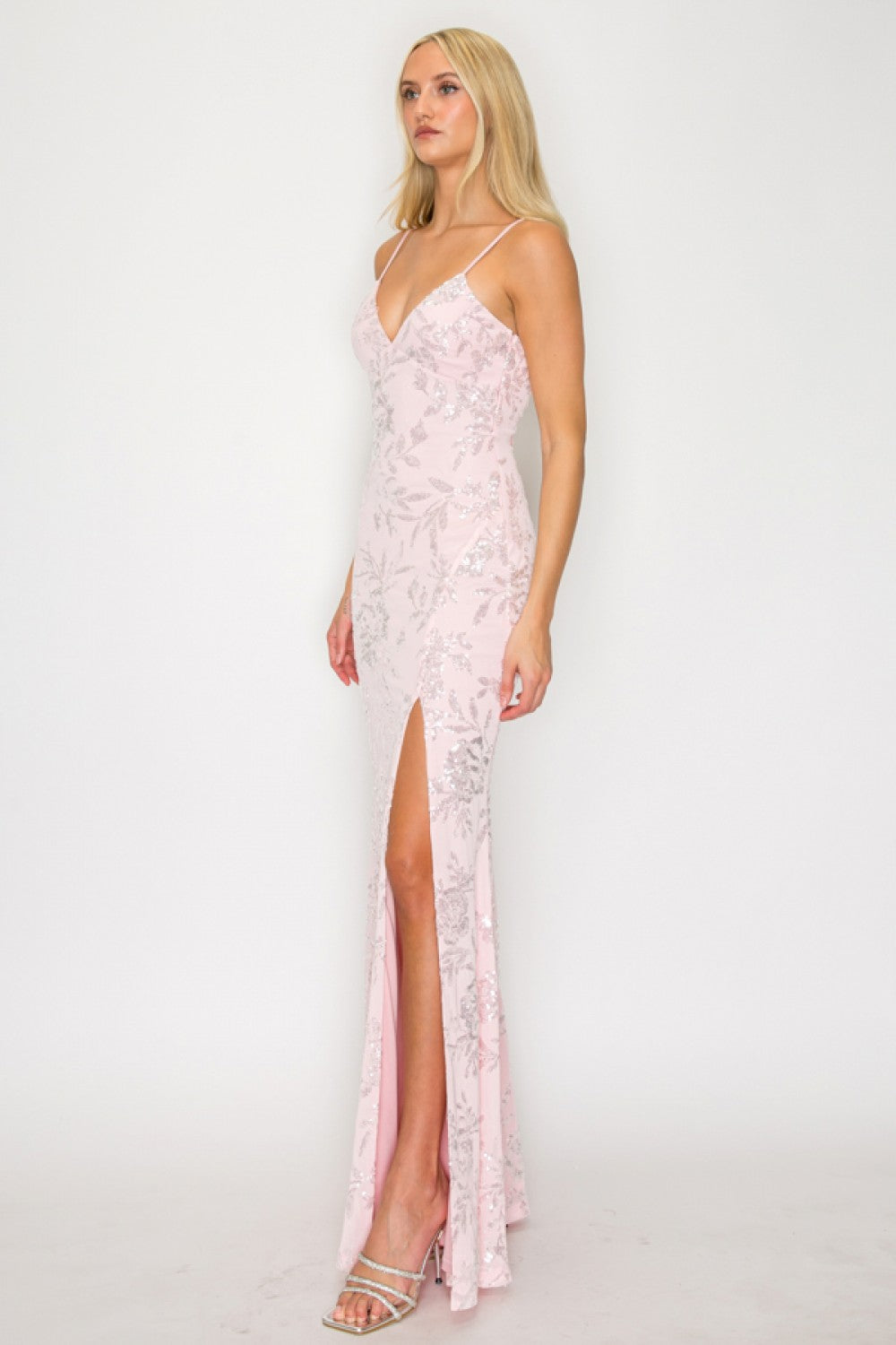 Vestido Largo Rosa Satén Tirantes con Drapeado | V260621