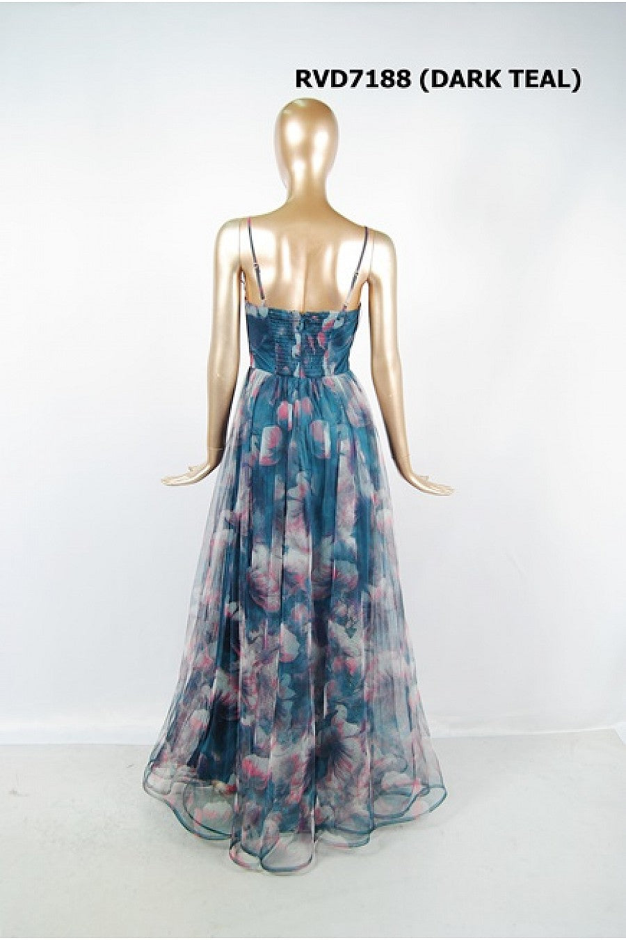 Pink Shop by MAF Vestido largo de malla estampado floral con tirantes teal, vista 9