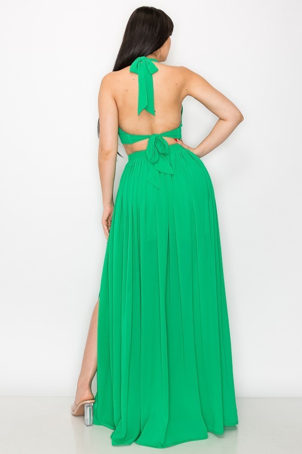 Vestido Largo cut off Verde Hebilla cuadrada