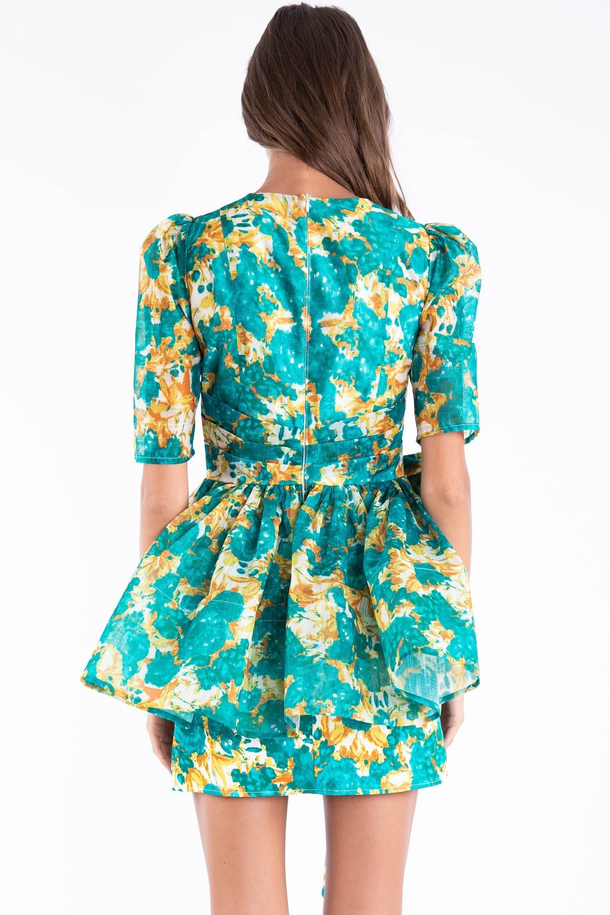 Vestido Corto manga corta con peplum Verde