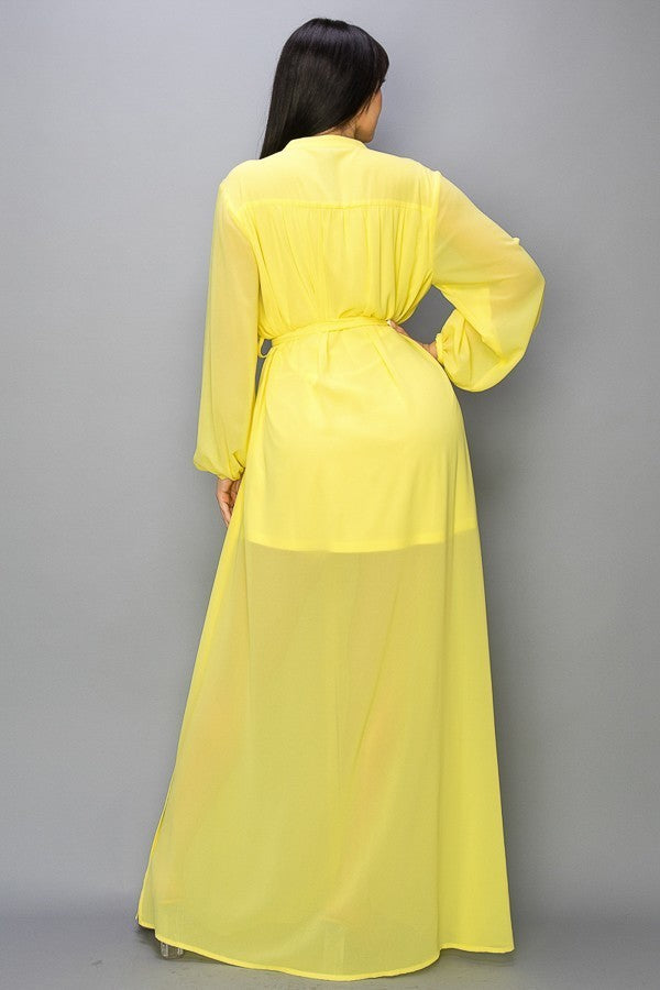 Vestido Camisero Largo Vaporoso Amarillo