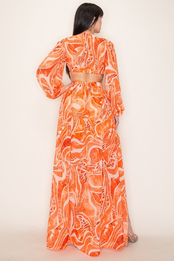 Vestido vaporoso cut off manga larga Naranja