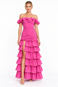 Vestido Largo de Olanes con Abertura