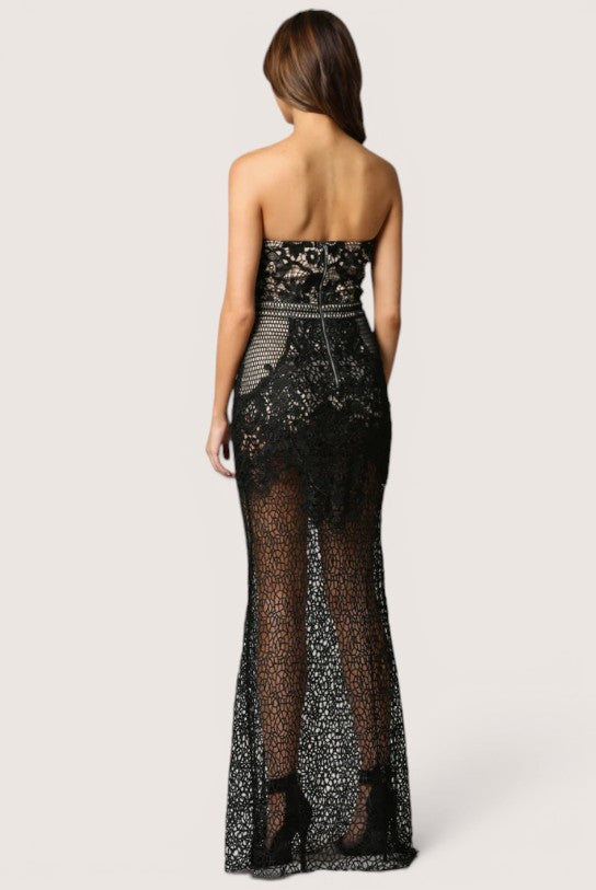 Vestido Largo Crochet Straple Negro