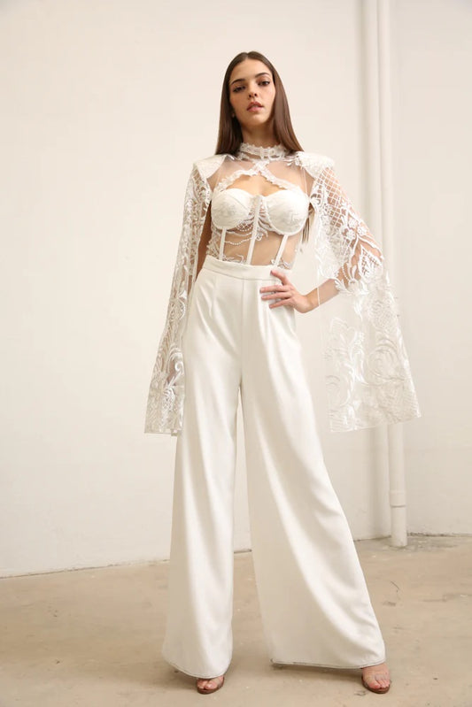 Jumpsuit blanco Capa Encaje