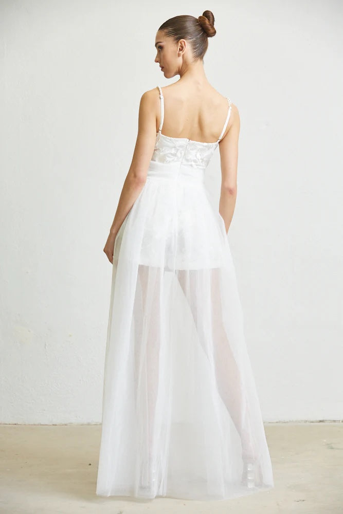 Romper blanco Jacqard con Tul