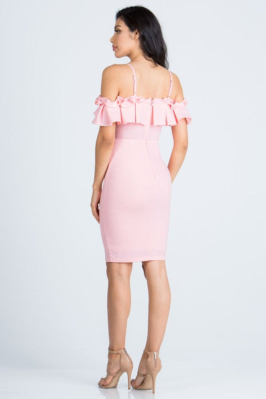VESTIDO CORTO BODYCON CON CINTURON PALO DE ROSA
